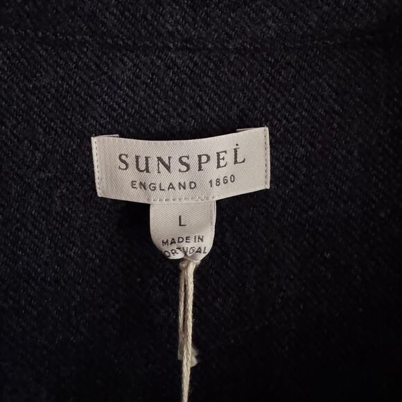 Sunspel England Wool Blend Button Front Flannel Shirt Navy Blue Size Large NEW - Picture 3 of 6